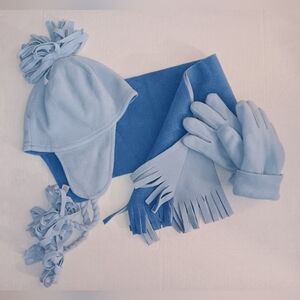Kids Blue Fleece Winter Hat, Scarf, and Gloves Set Two Tone Light Dark